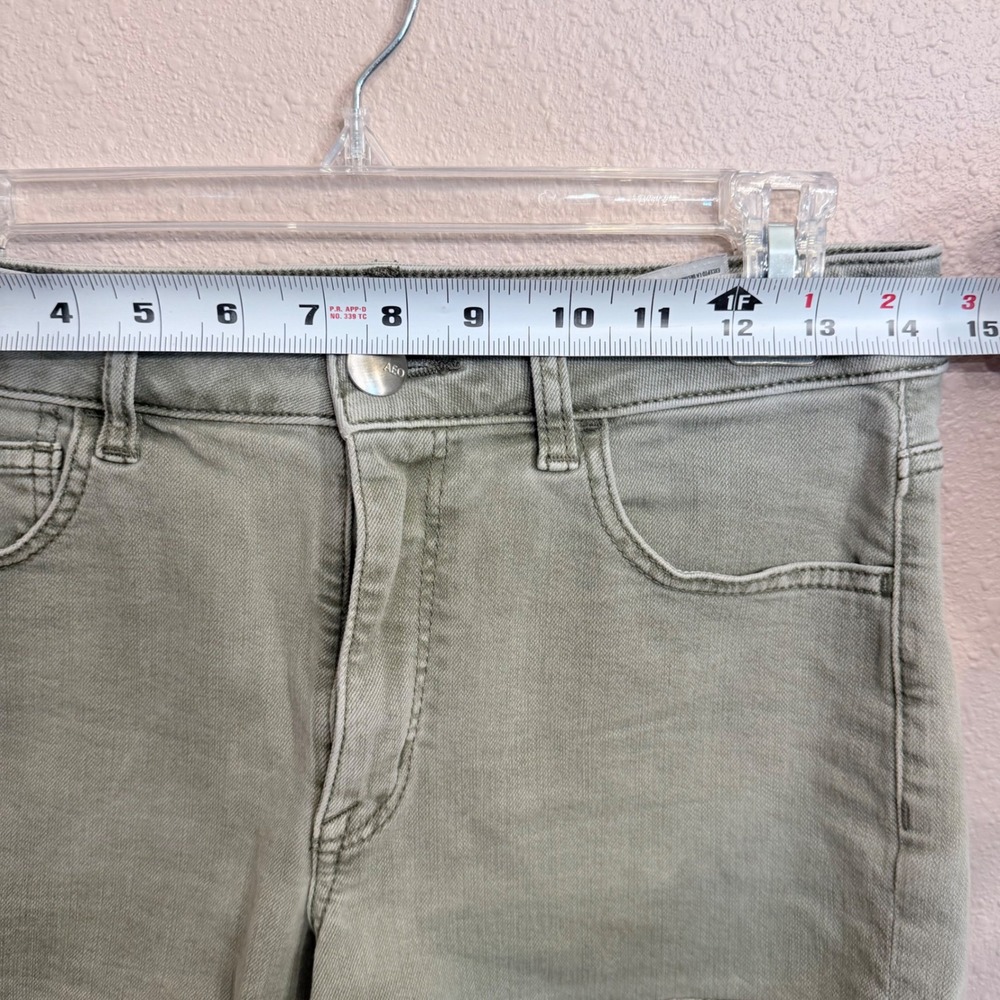 American Eagle Hi-Rise Shortie Olive Green Raw Hem Denim Shorts Womens 6 - Picture 7 of 8